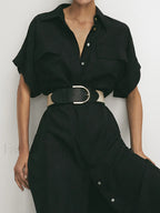 Polo Pockets Graceful Tied Midi Dress Black / XS Dresses