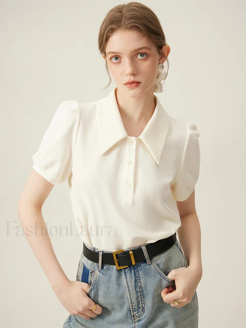 Polo Stripe Grey Summer T Shirt Beige / S