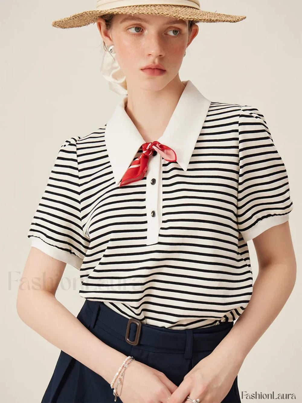 Polo Stripe Grey Summer T Shirt Stripe / S