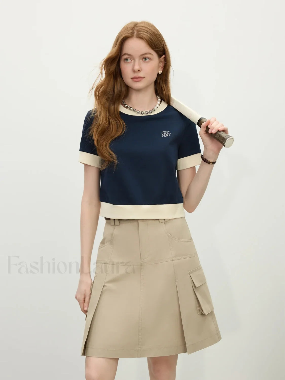 Preppy Knit Vintage Color Block T Shirt deep blue / XS Main image