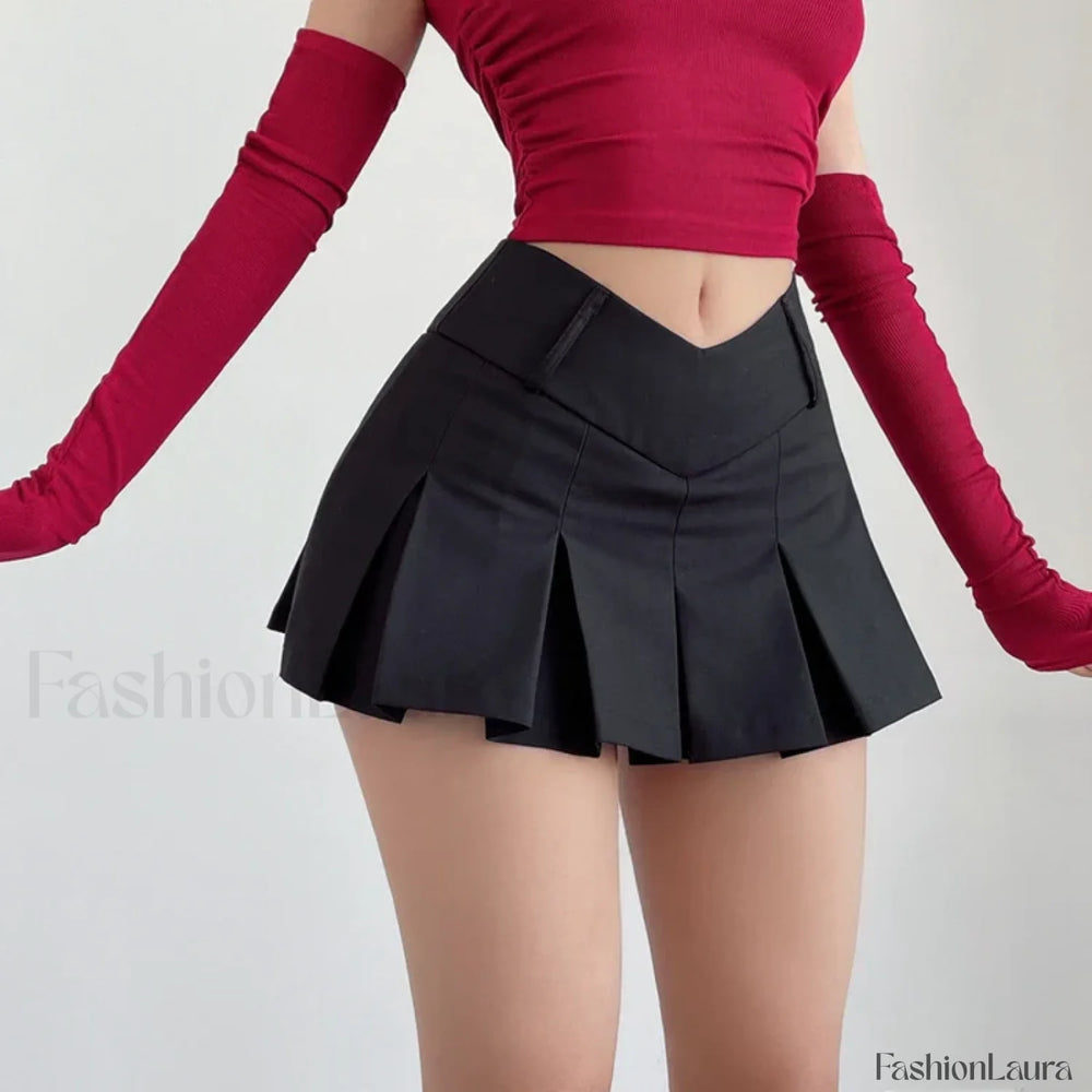 Preppy Micro Mini A line Skirt Black / S