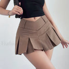 Preppy Micro Mini A line Skirt Brown / S