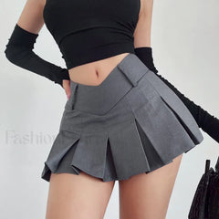 Preppy Solid High Waist Mini Skirt GRAY / S
