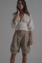 High Waist Utility Wide Leg Loose Fit Shorts