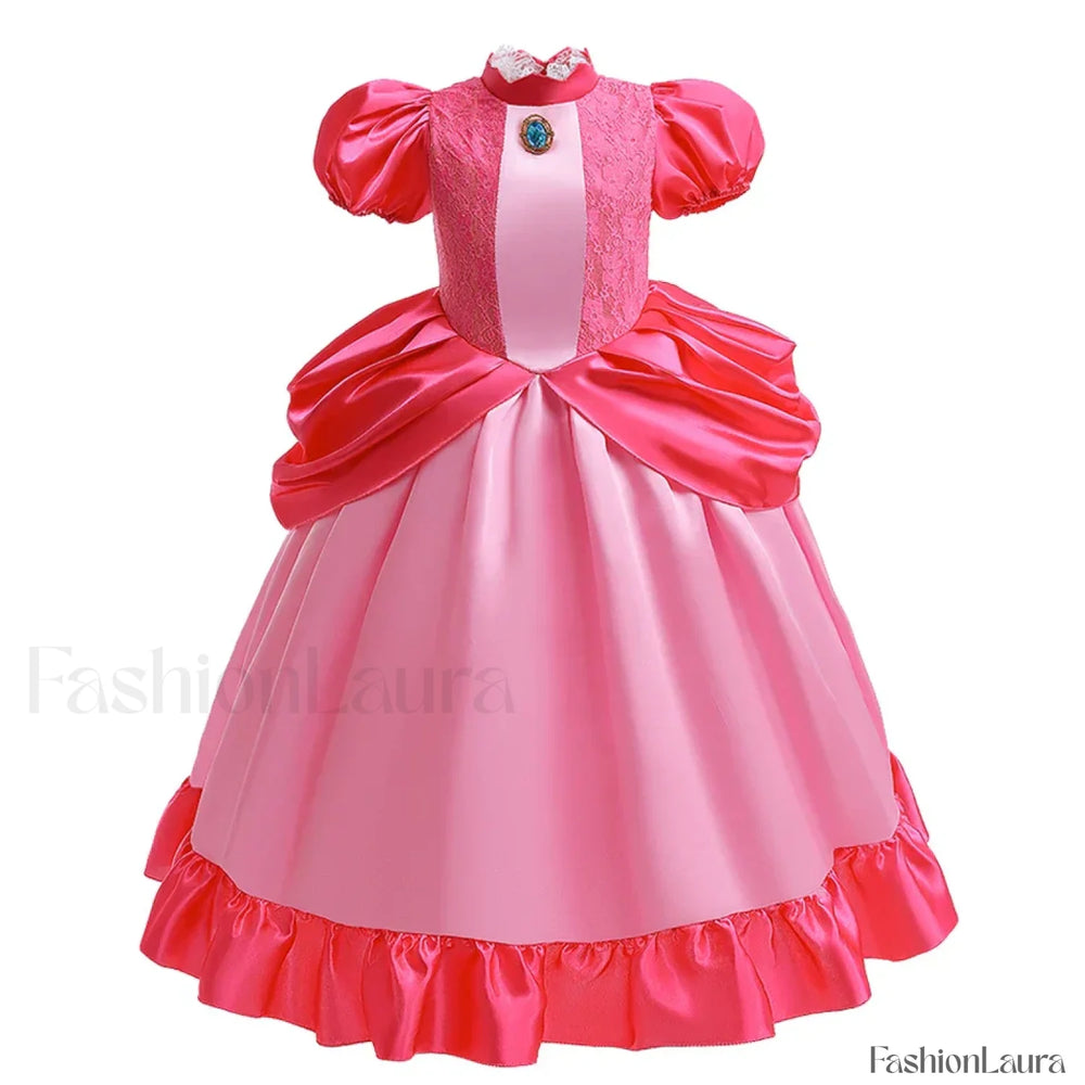 Princess Cosplay Peach Dress Accessories Role Play Carnival Birthday Kid Costume 2T (Tag 100) / Peach Dress A