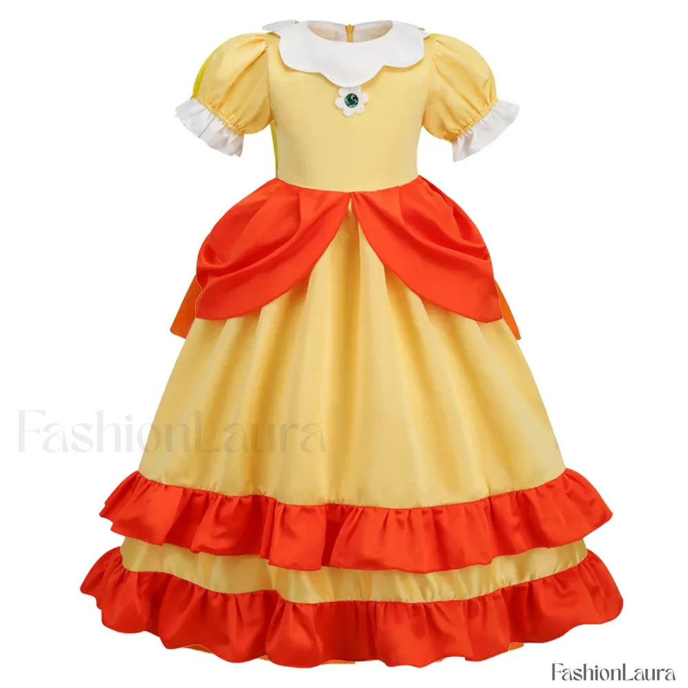 Princess Cosplay Peach Dress Accessories Role Play Carnival Birthday Kid Costume 2T (Tag 100) / Dress A