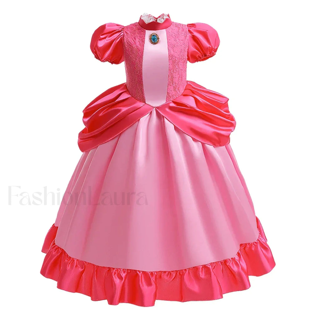 Princess Cosplay Peach Dress Accessories Role Play Carnival Birthday Kid Costume 2T (Tag 100) / Peach Dress A