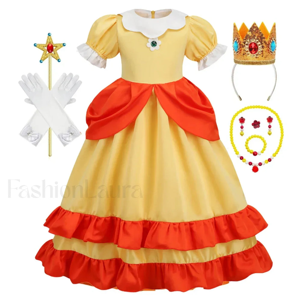 Princess Cosplay Peach Dress Accessories Role Play Carnival Birthday Kid Costume 2T (Tag 100) / Dress B
