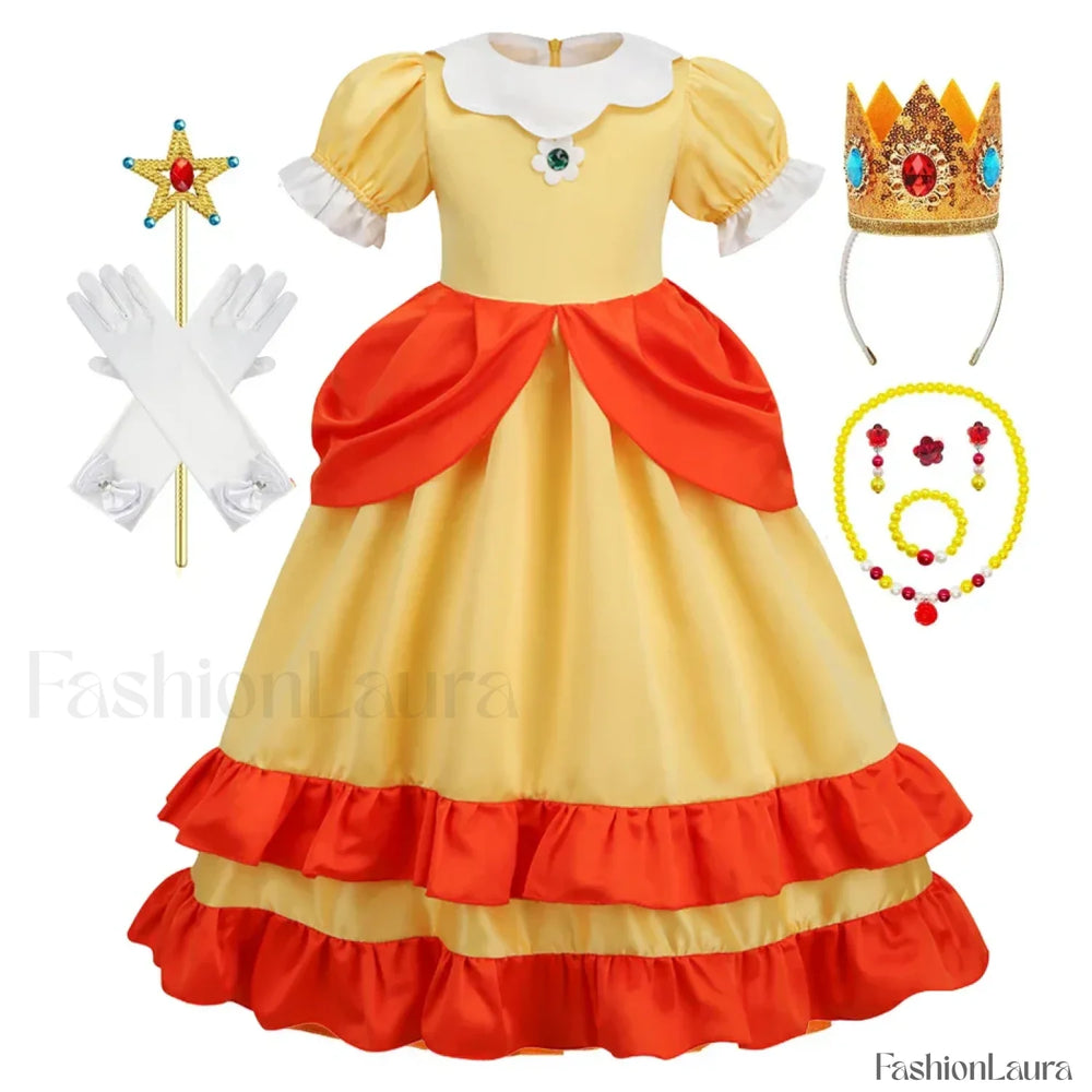 Princess Cosplay Peach Dress Accessories Role Play Carnival Birthday Kid Costume 2T (Tag 100) / Dress B