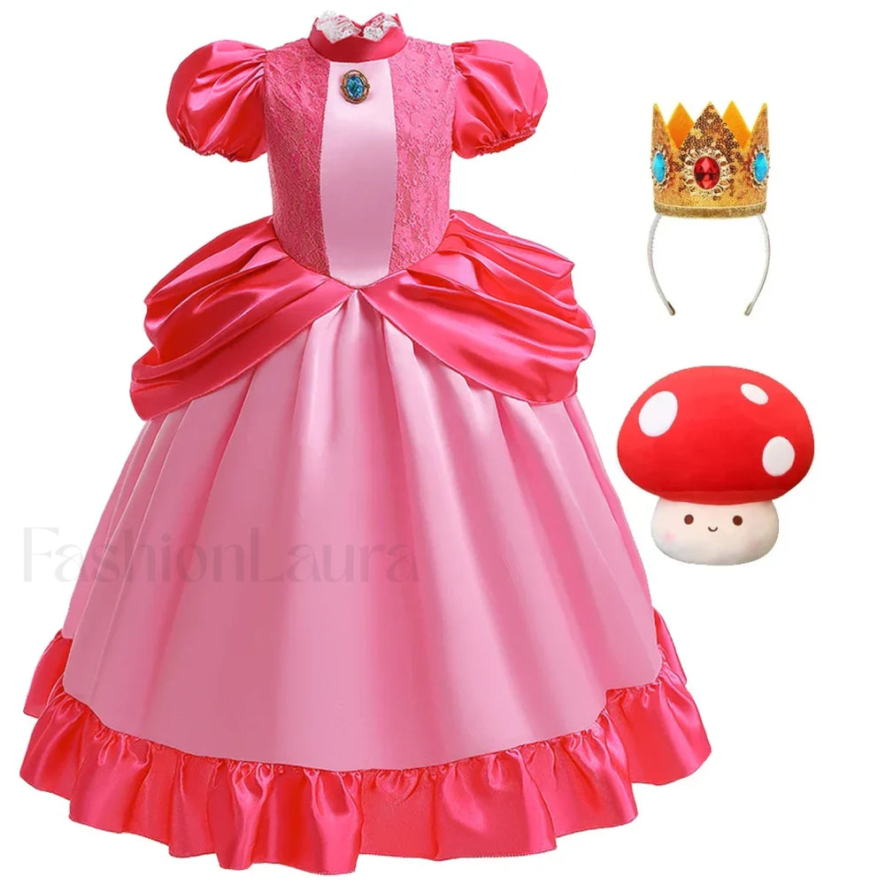 Princess Cosplay Peach Dress Accessories Role Play Carnival Birthday Kid Costume 2T (Tag 100) / Peach Dress G