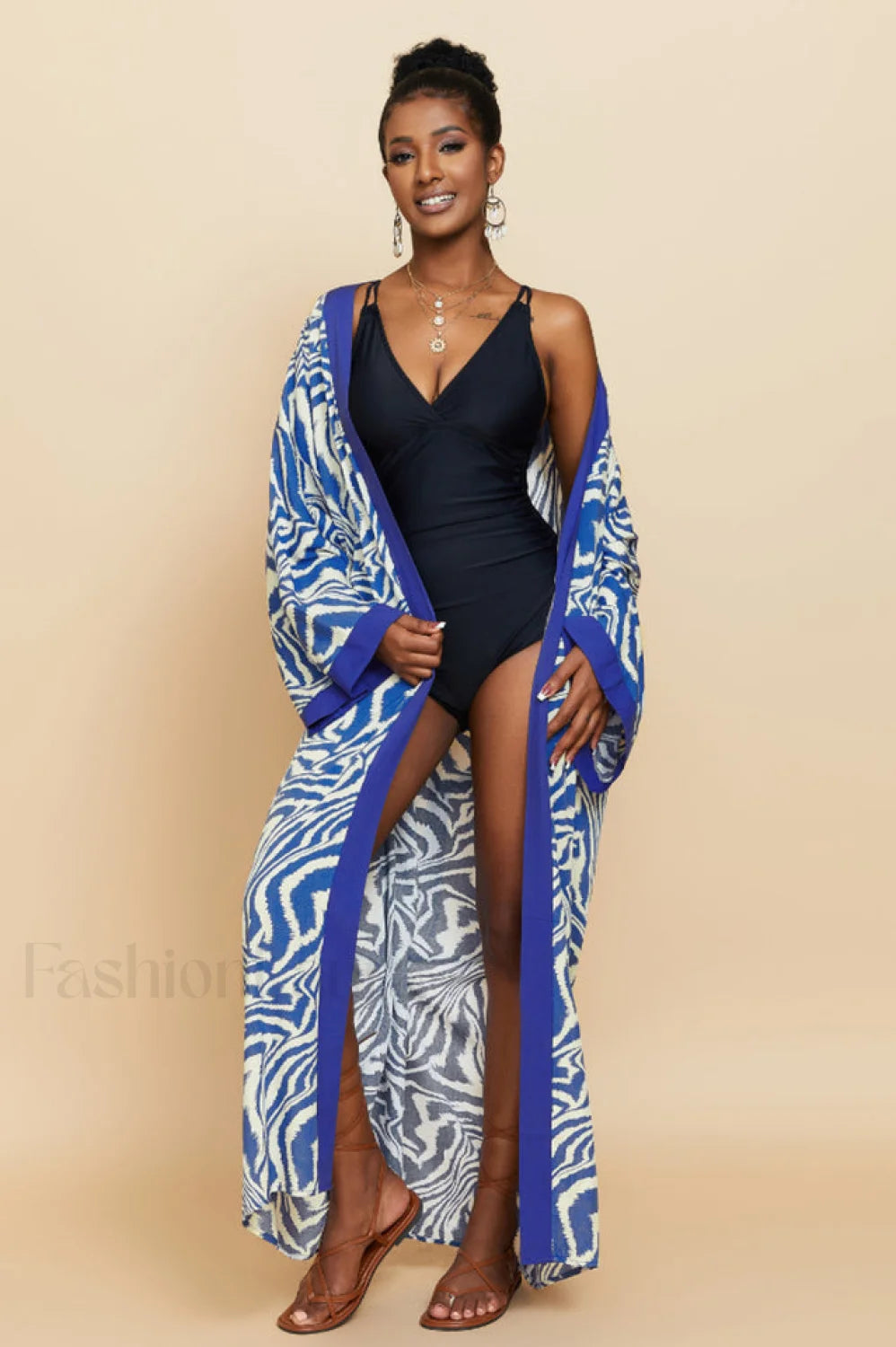 Print Belted Stylish Kimono Dress