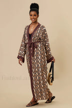 Print Belted Stylish Kimono Dress