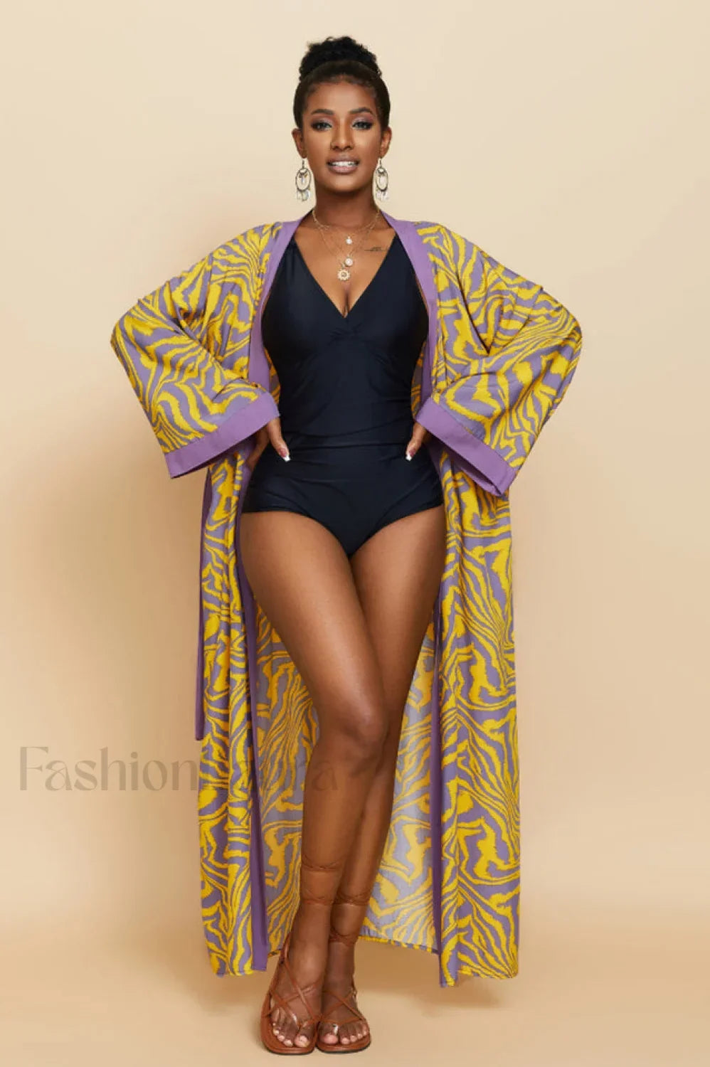 Print Belted Stylish Kimono Dress