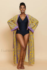 Print Belted Stylish Kimono Dress
