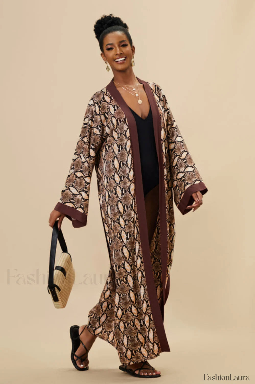 Print Belted Stylish Kimono Dress