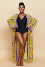 Print Belted Stylish Kimono Dress