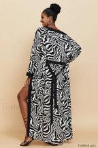 Print Belted Stylish Kimono Dress