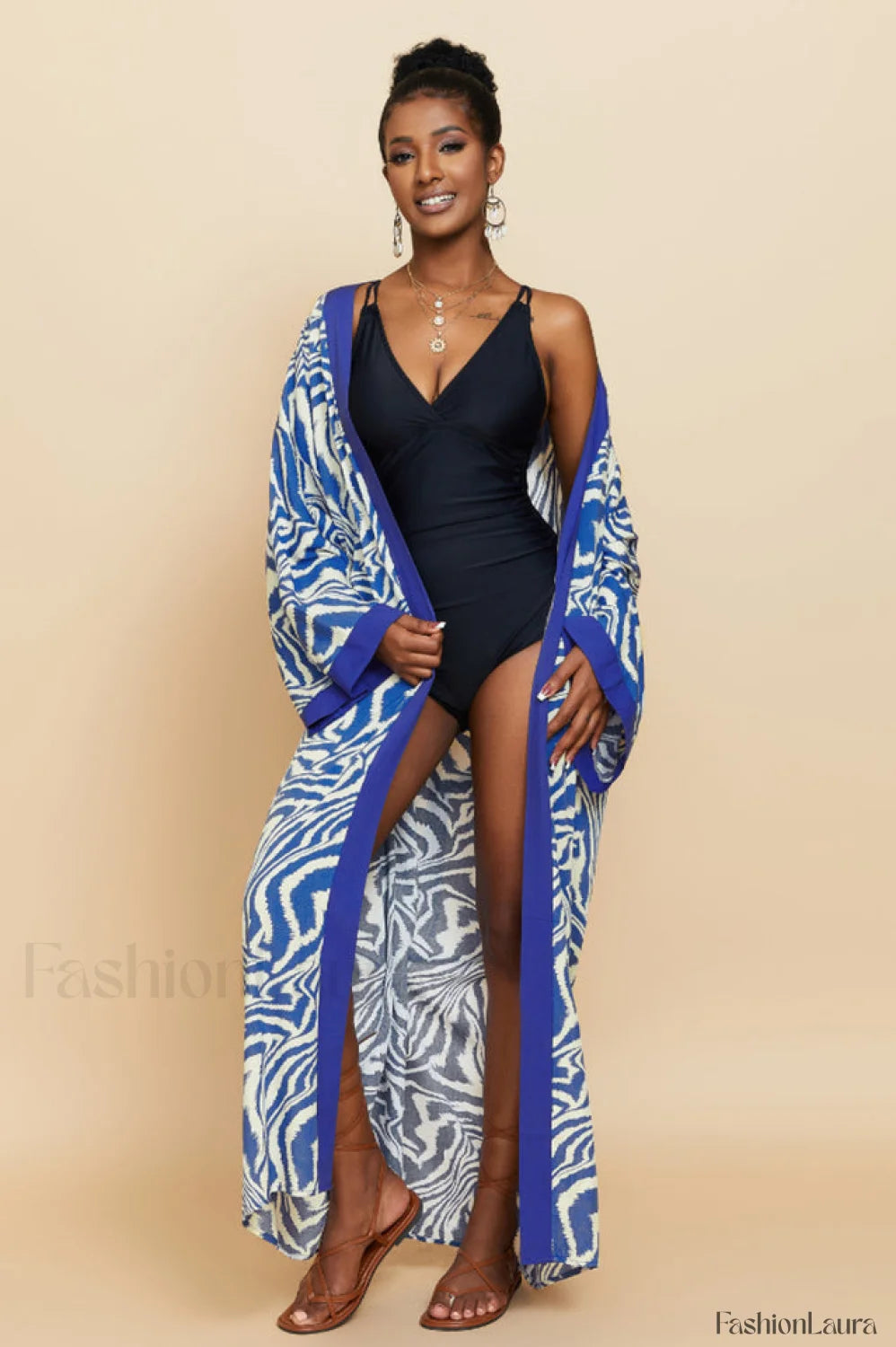 Print Belted Stylish Kimono Dress