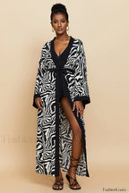 Print Belted Stylish Kimono Dress Free Size / 2#