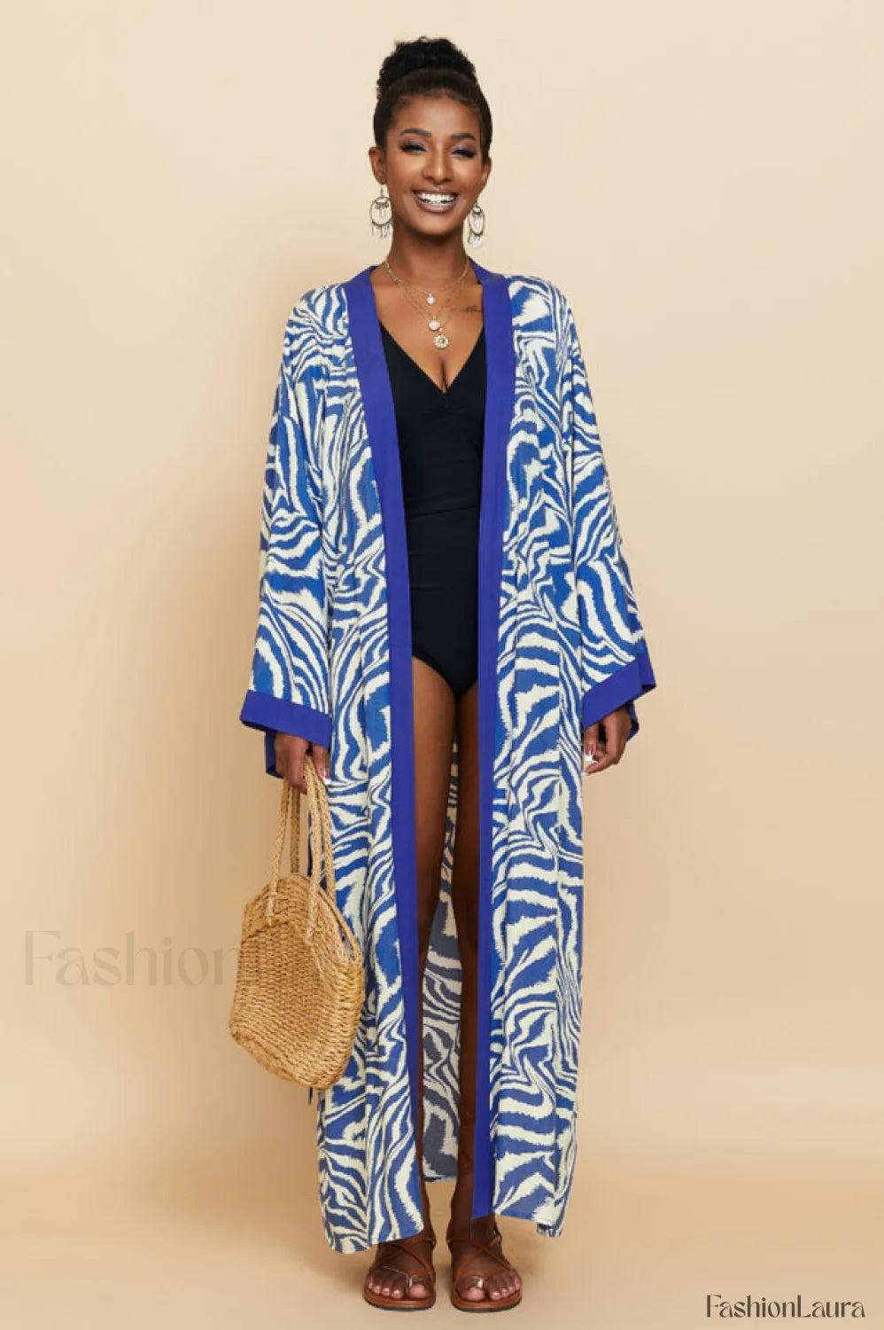 Print Belted Stylish Kimono Dress Free Size / 3#