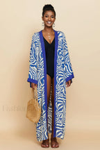 Print Belted Stylish Kimono Dress Free Size / 3#