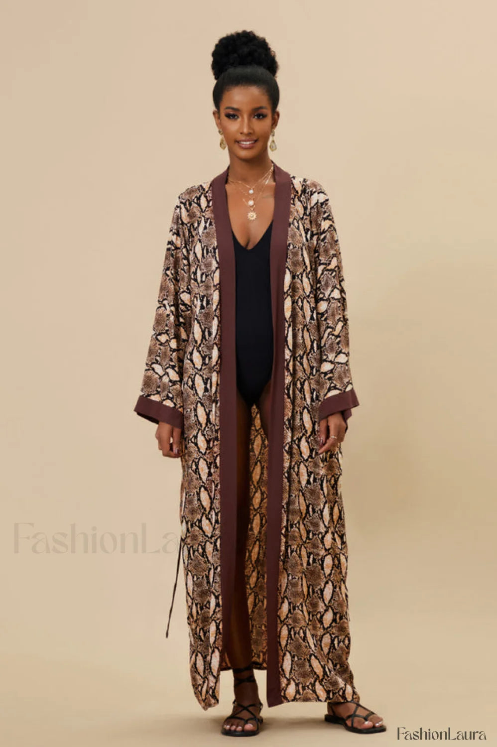 Print Belted Stylish Kimono Dress Free Size / 4#