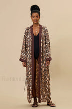 Print Belted Stylish Kimono Dress Free Size / 4#