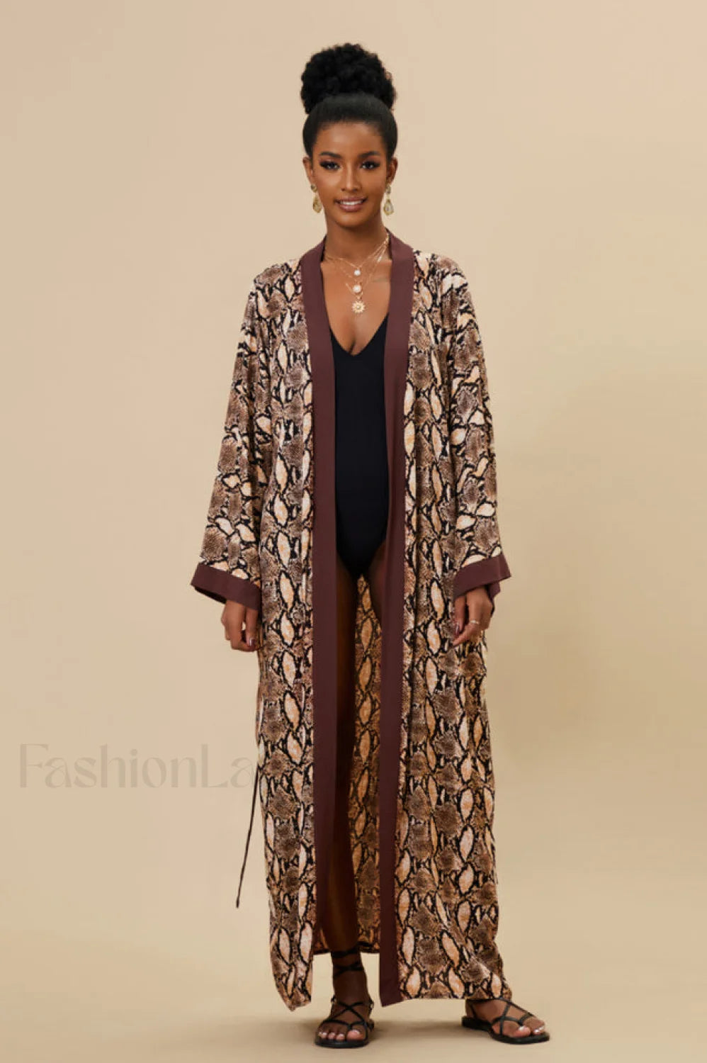 Print Belted Stylish Kimono Dress Free Size / 4#