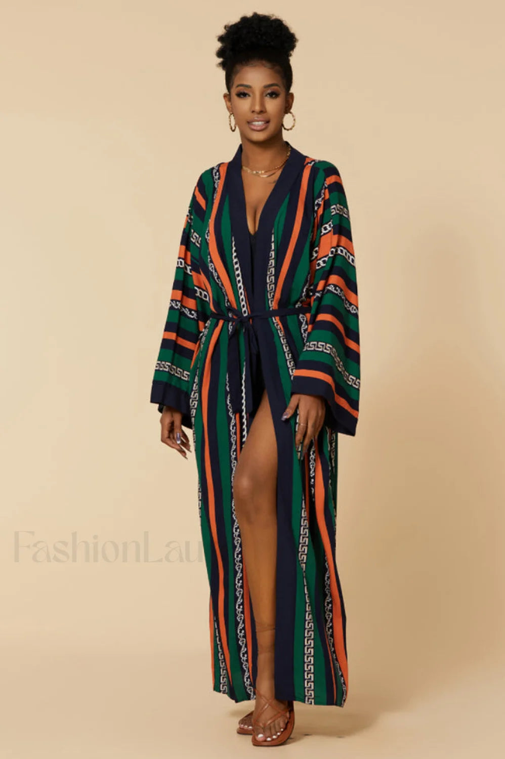 Print Belted Stylish Kimono Dress Free Size / 7#
