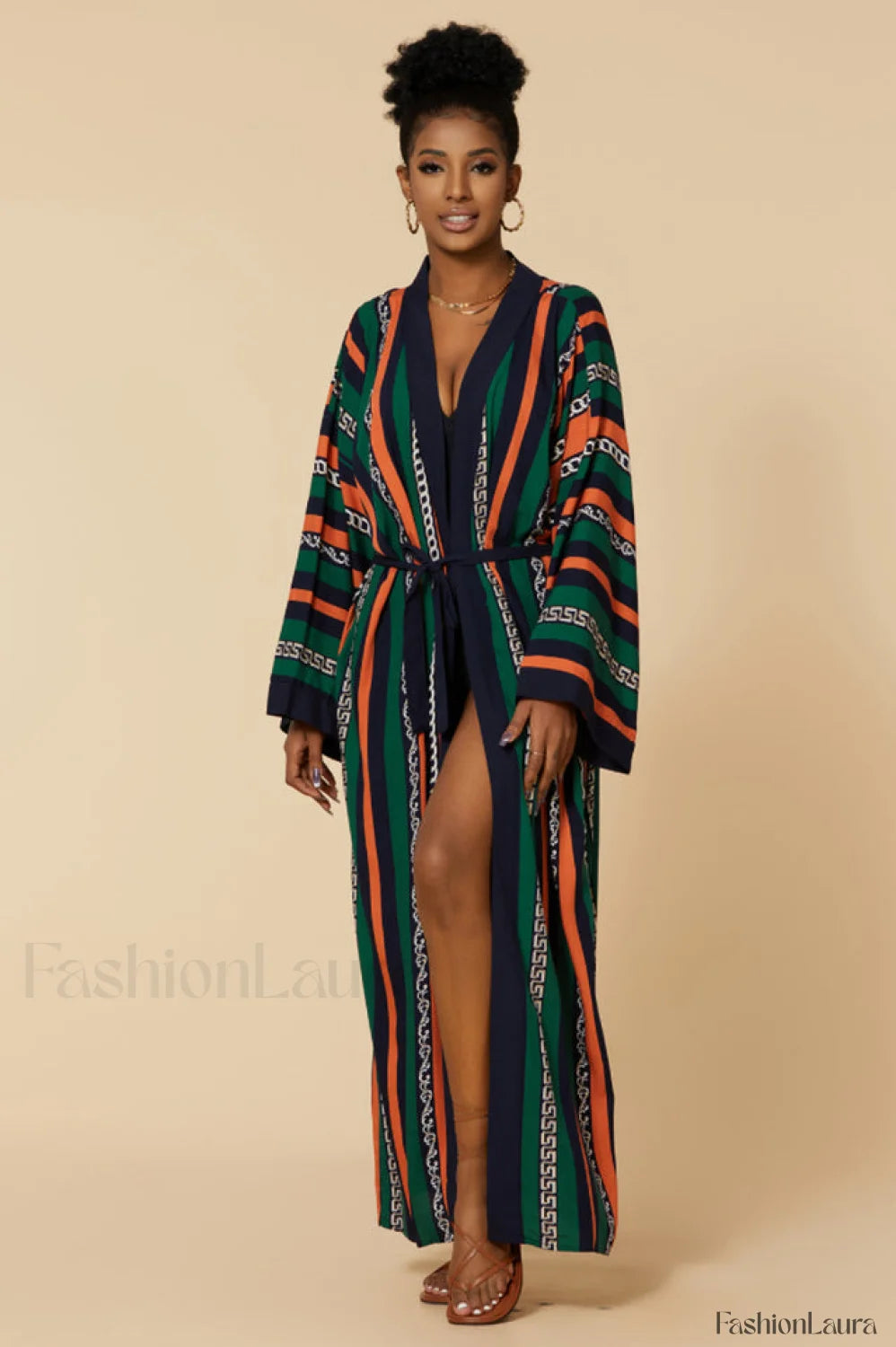 Print Belted Stylish Kimono Dress Free Size / 7#