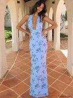 Print Halter Bodycon Maxi Dress