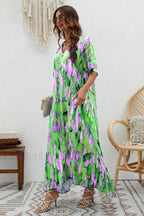Print Short Sleeve Charming Wide Hem Maxi Dress