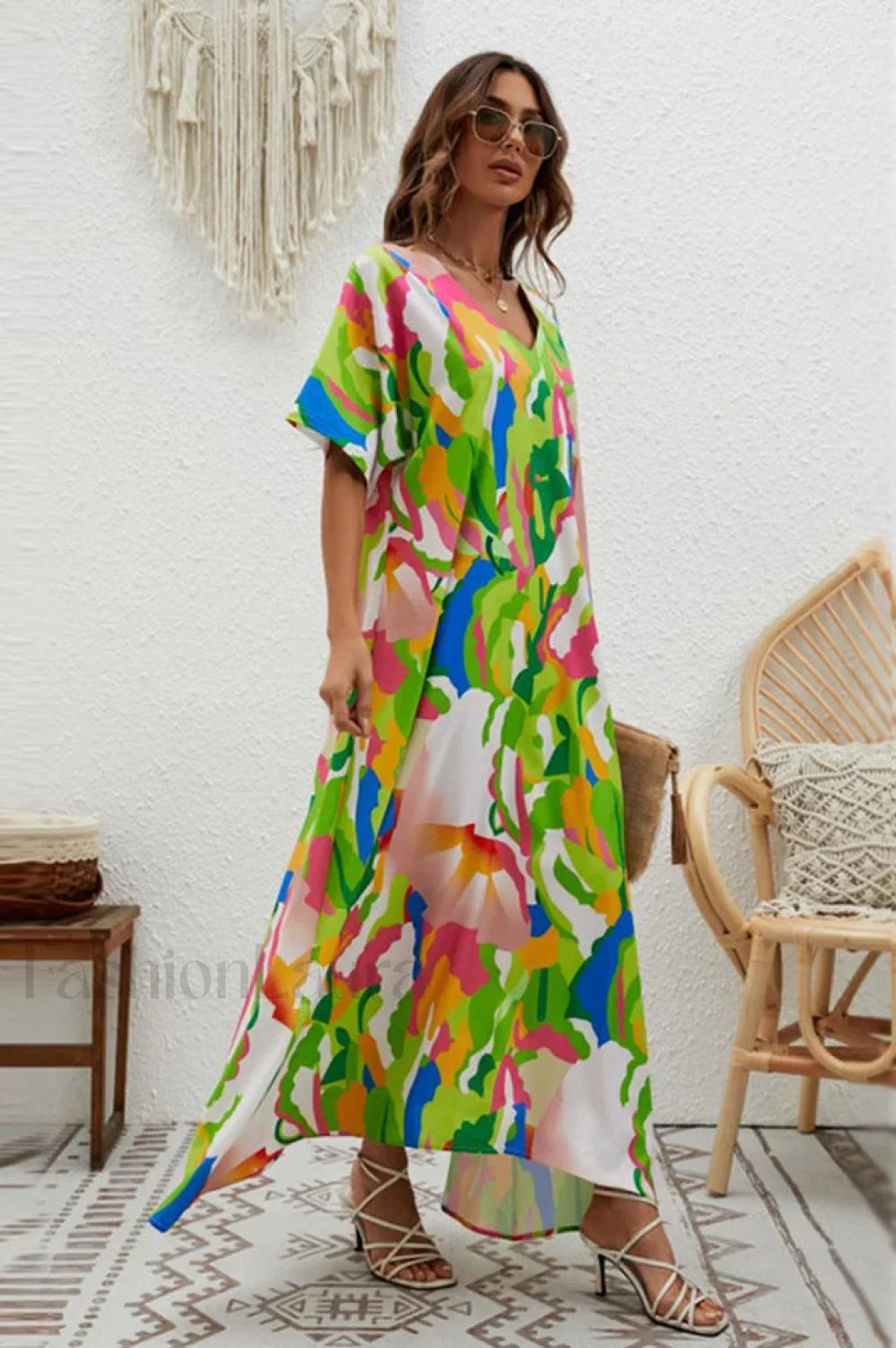 Print Short Sleeve Charming Wide Hem Maxi Dress S / 1# Main image