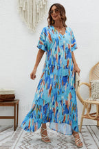 Print Short Sleeve Charming Wide Hem Maxi Dress S / 4#
