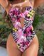 Print Strapped Cross Hollow One Piece pink / S