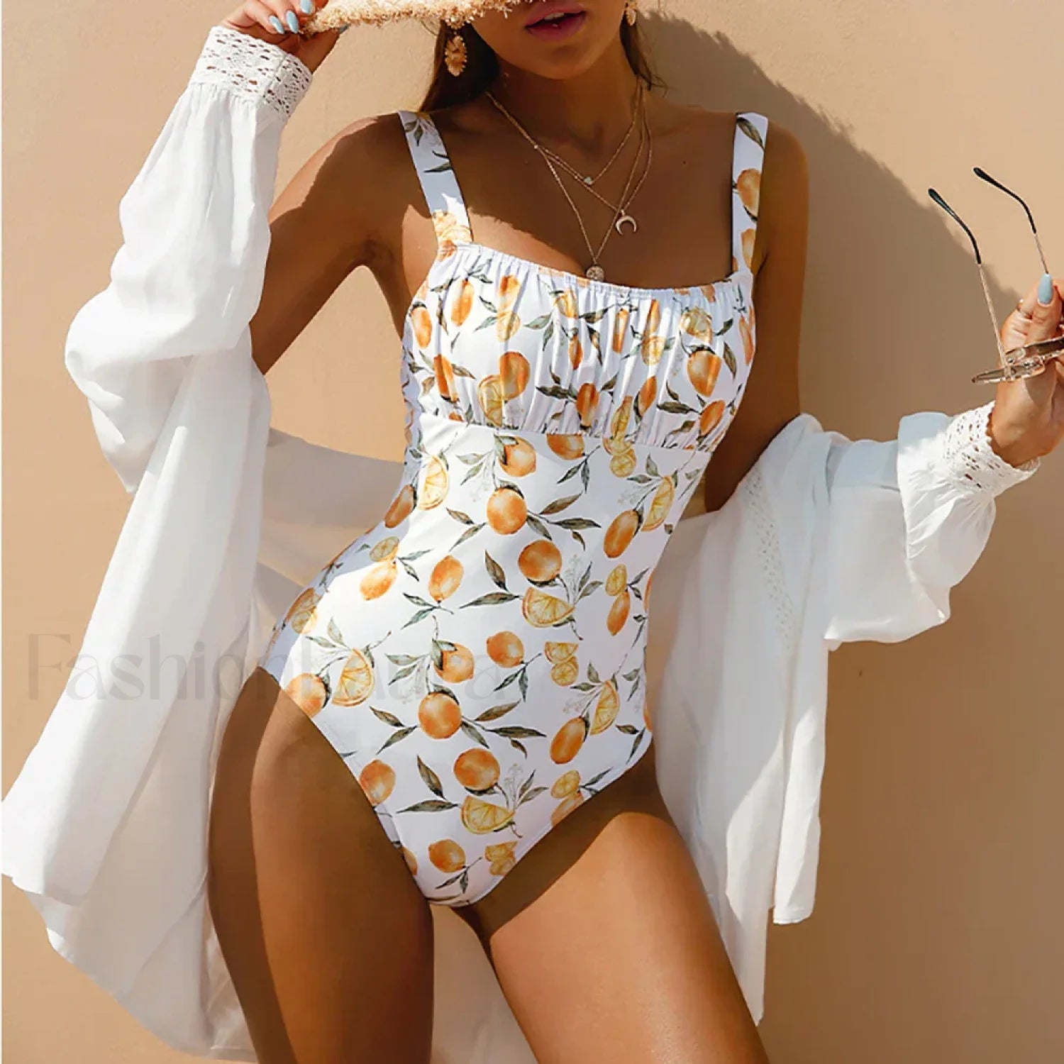 Print Strapped High Waist Push One Piece Main image
