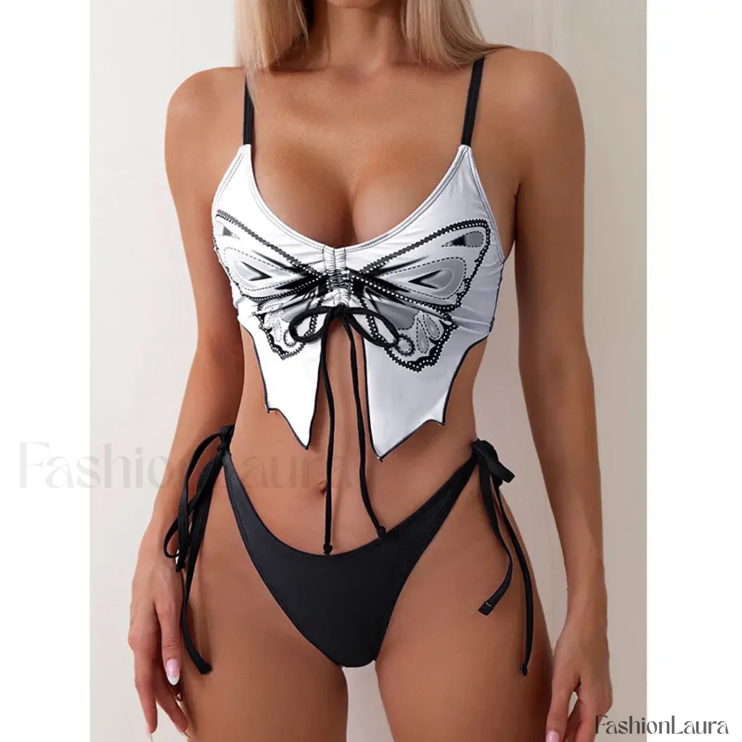 Print Tied High Cut Push Up Bikini Set White / S