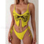 Print Tied High Cut Push Up Bikini Set Yellow / S