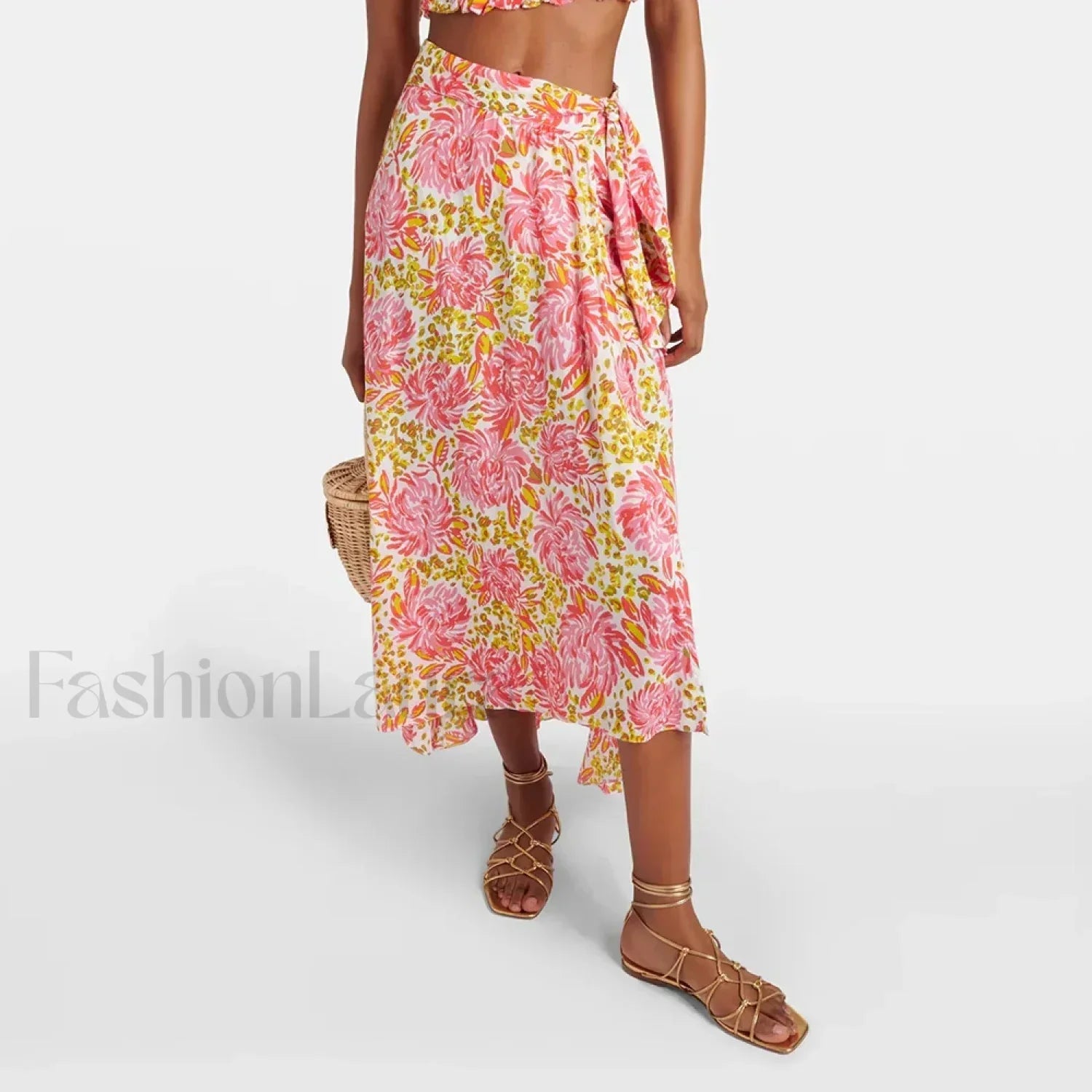 Printed Asymmetric Tie Waist Skirt Photo Color / S Main image