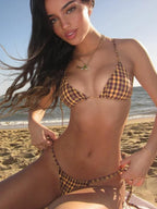 Printed Bandage High Cut Bikini Set GOLD / S