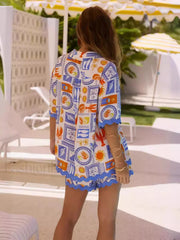 Printed Button Down Shirt With Shorts Set Short Sets
