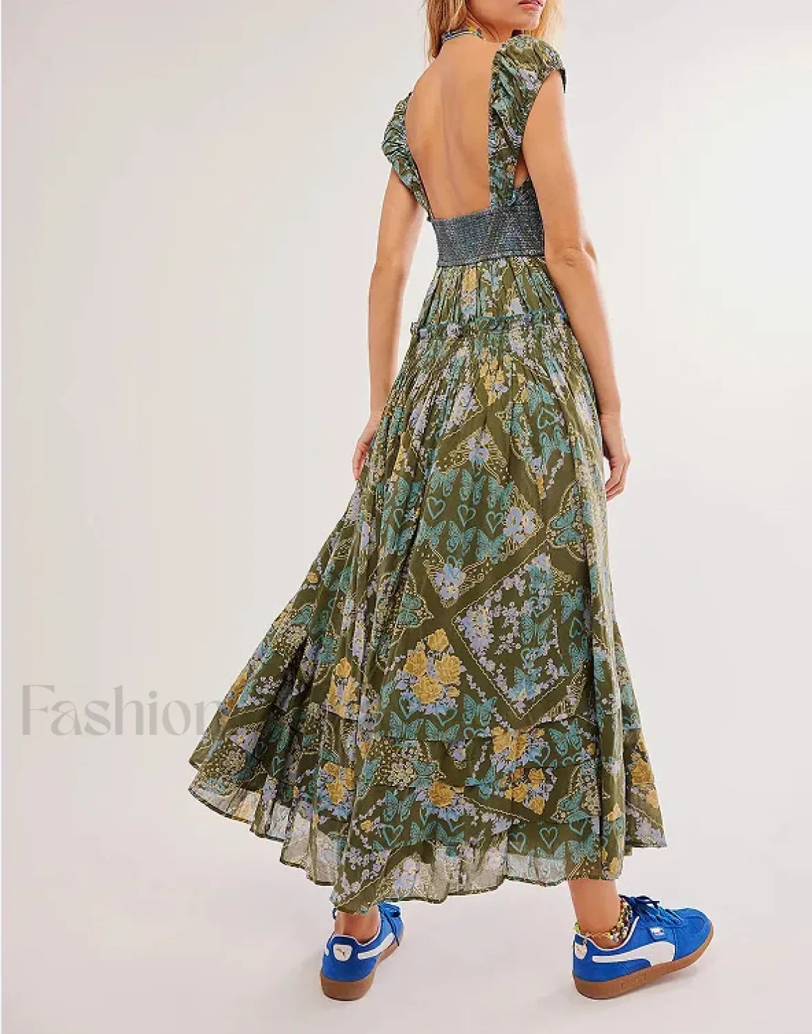 Printed Chiffon Short-Sleeve Boho Dress Secondary image