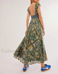 Printed Chiffon Short Sleeve Boho Dress