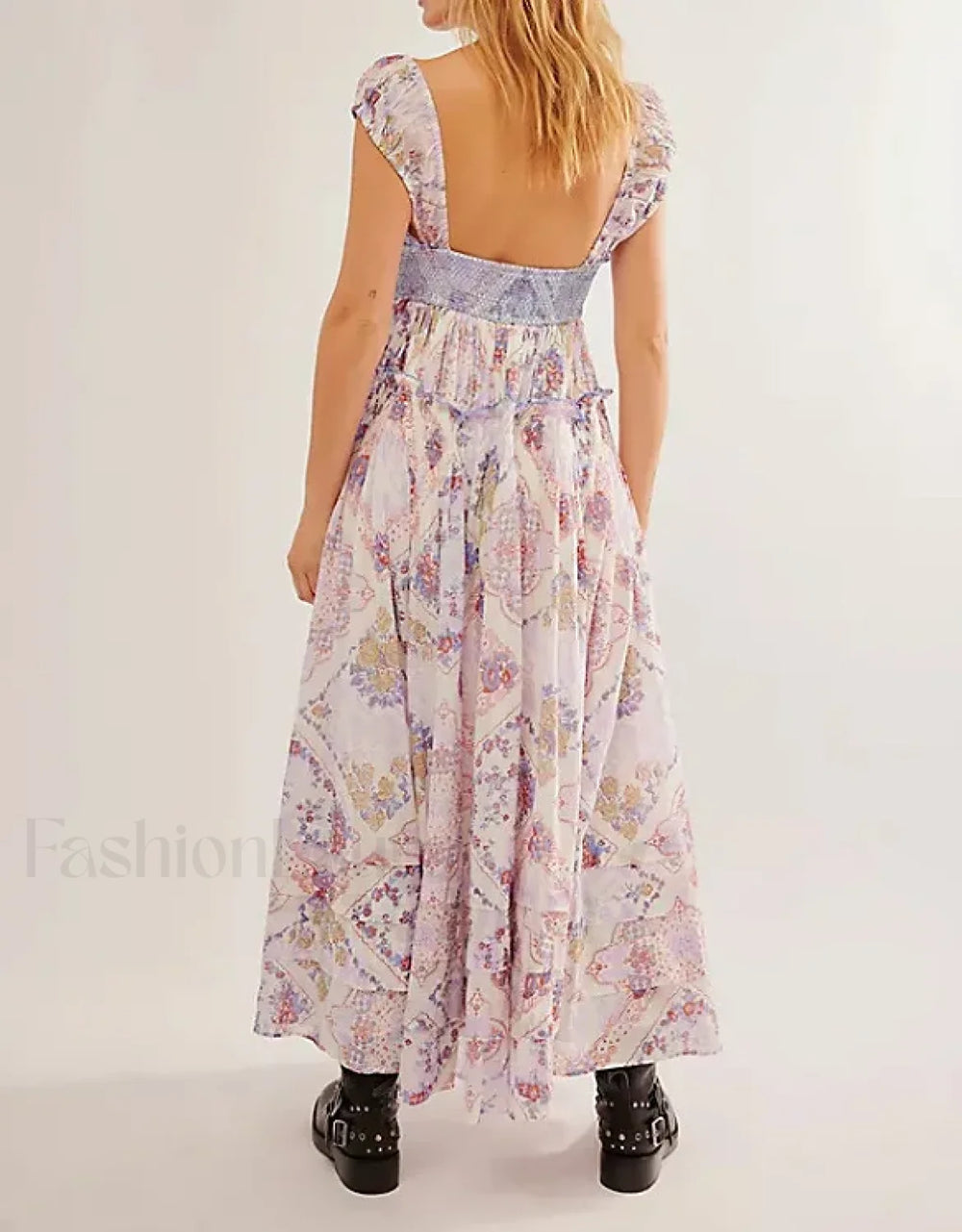 Printed Chiffon Short Sleeve Boho Dress
