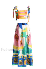 Printed Crop Top Charming + Midi Skirt Set S / Printed