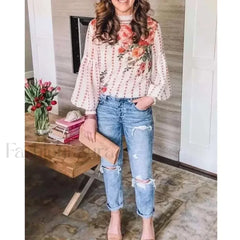 Printed Floral Korean Office Lady Blusas Blouse