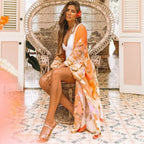 Printed Green Kimono Cover Up ORANGE / S