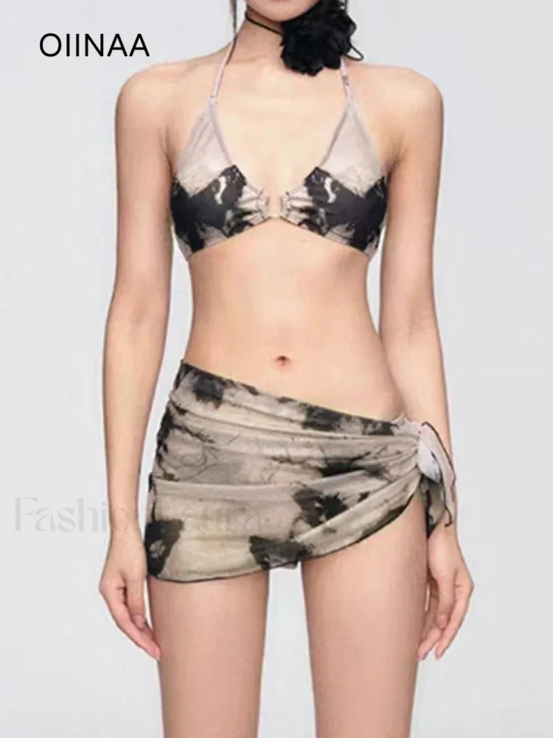 Printed Hollow Lace Three Piece Set Main image