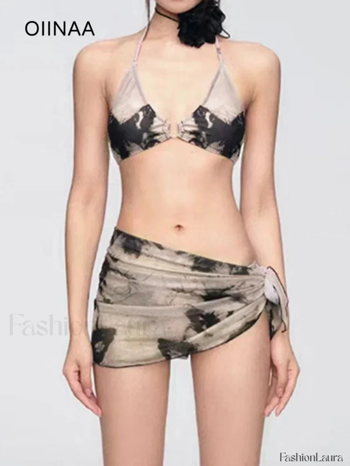 Printed Hollow Lace Three Piece Set