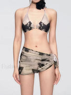 Printed Hollow Lace Three Piece Set as picture / S
